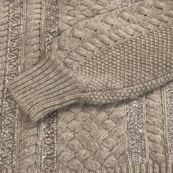 J. Crew cable gray sequin Heather sweater size M L - Picture 2 of 4